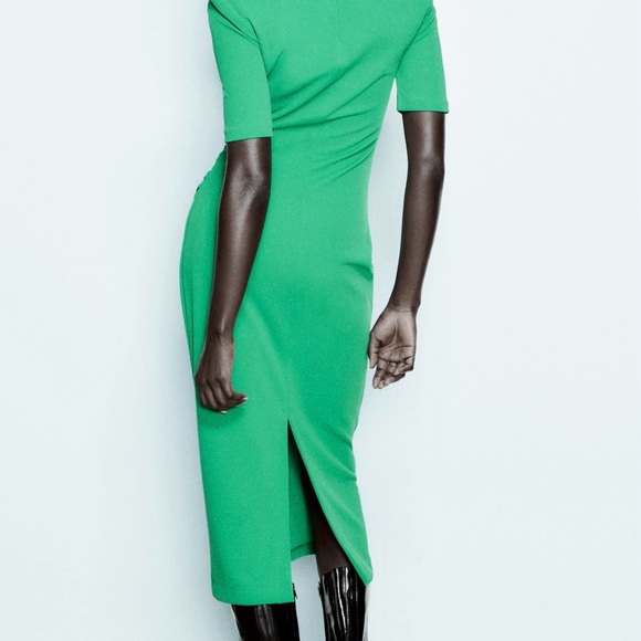 Zara Draped detail dress with shoulder pads Greenish Size M - Picture 3 of 8